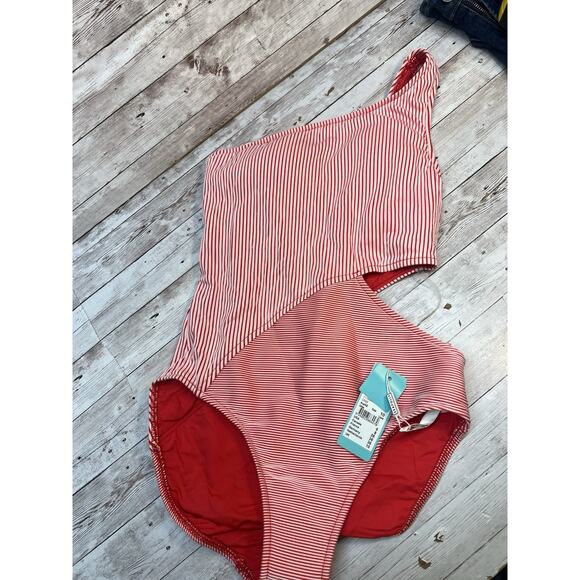 NWT Seafolly One Shoulder One Piece Bathing Swimsuit Chili US Size 6